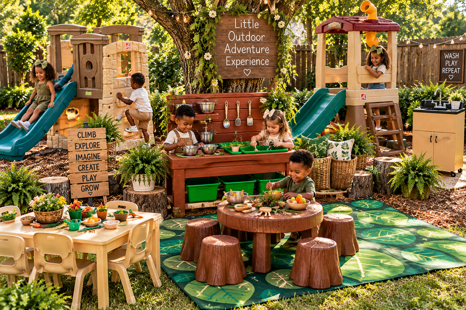 Little Campfire Adventure woodland party setup